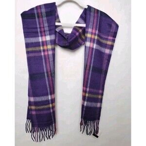 Coach Scarf 100% Cashmere Purple Pink Yellow Plaid NWT